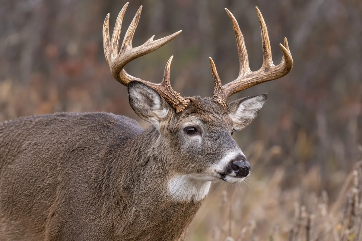 Mature whitetail buck in hard antler, head and rack