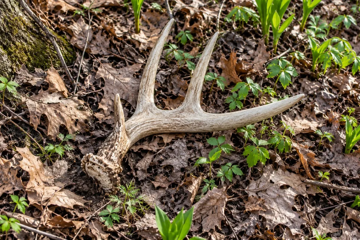 Cast antler in spring leaf litter