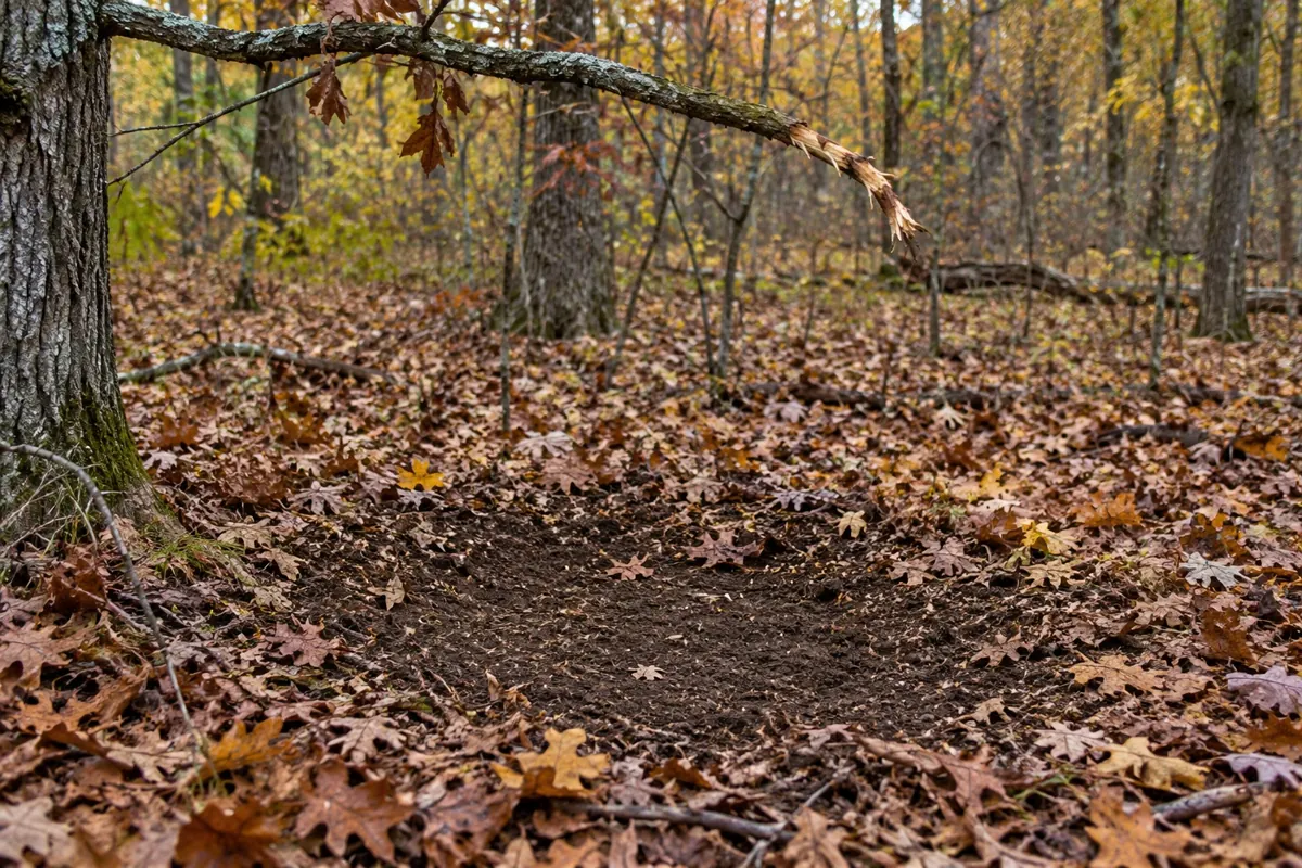 Active scrape beneath a licking branch