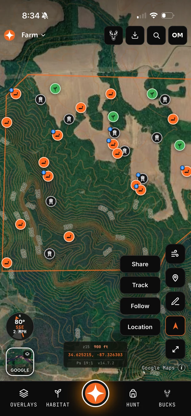 The Contors field tools: share, track, follow and location