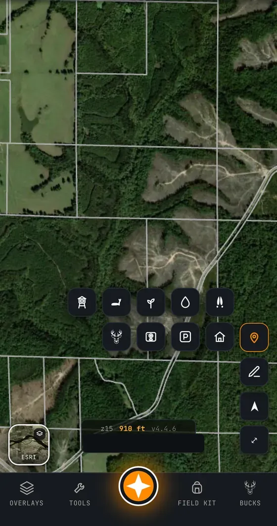 Marker palette for dropping stands, beds, food, water, sign, bucks, cameras, parking and structures