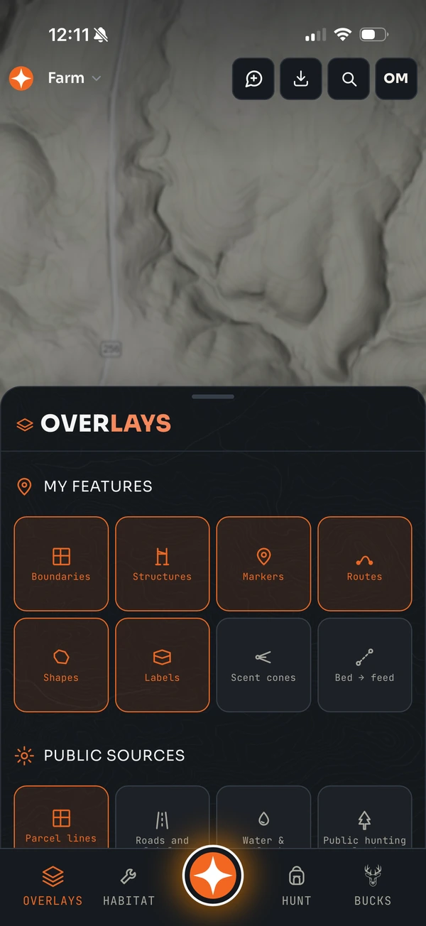 The Contors overlays panel showing map layers