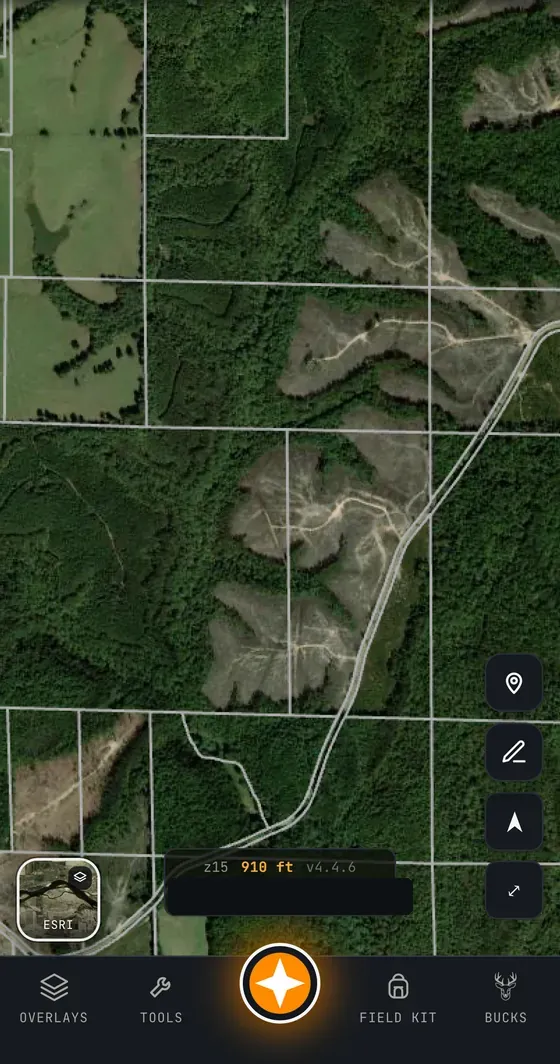 Contors satellite map of a hunting property with parcel boundary lines