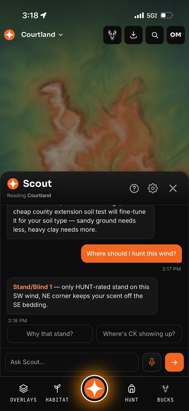 Scout answering a stand question from a hunter&rsquo;s own mapped property