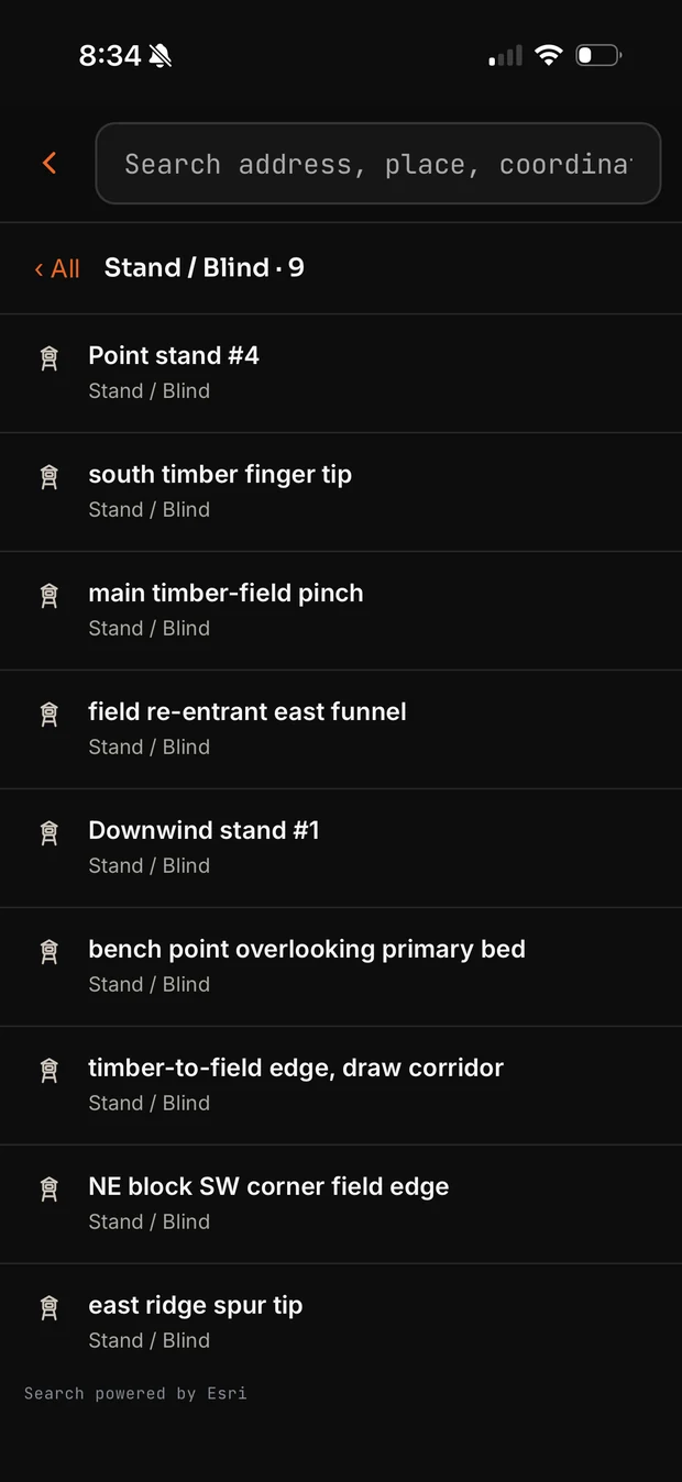 Searching a property and getting a list of named stands